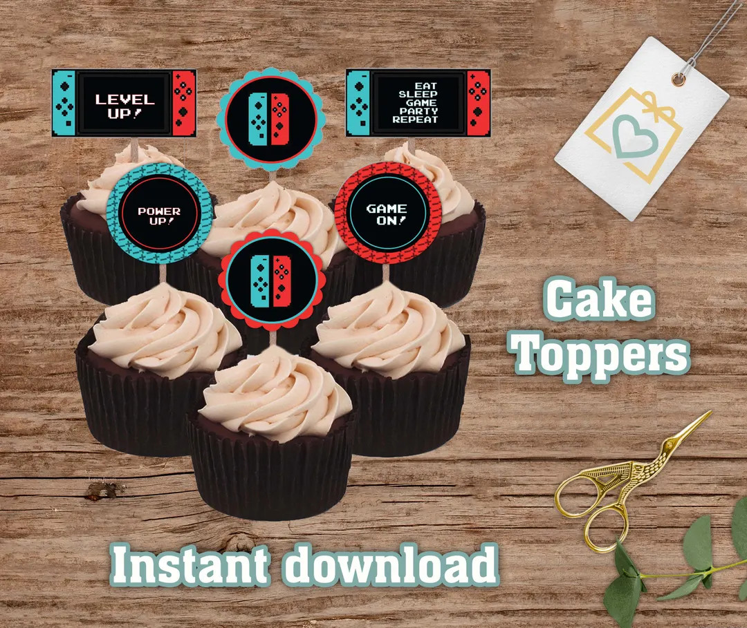 Video Games Cupcake Toppers - Switch Cupcake Toppers - Video Game Birthday Party Decoration - Gam... | Etsy (US)