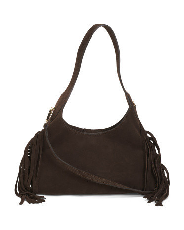 Made In Italy Suede Mini Hobo With Fringes | TJ Maxx