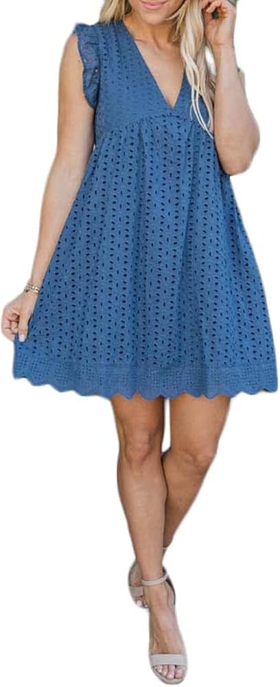 Women's Summer Dress with Built in Shorts Sexy Summer V Neck Ruffle Sleeve Lace California Romper... | Amazon (US)