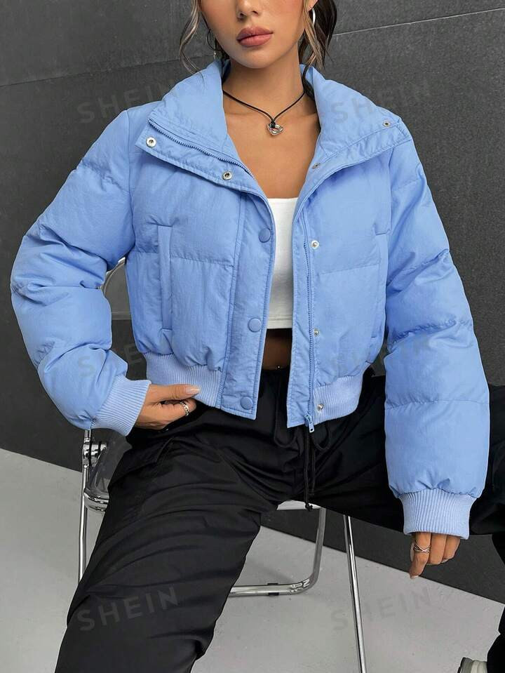 SHEIN EZwear Slant Pocket Puffer Coat | SHEIN