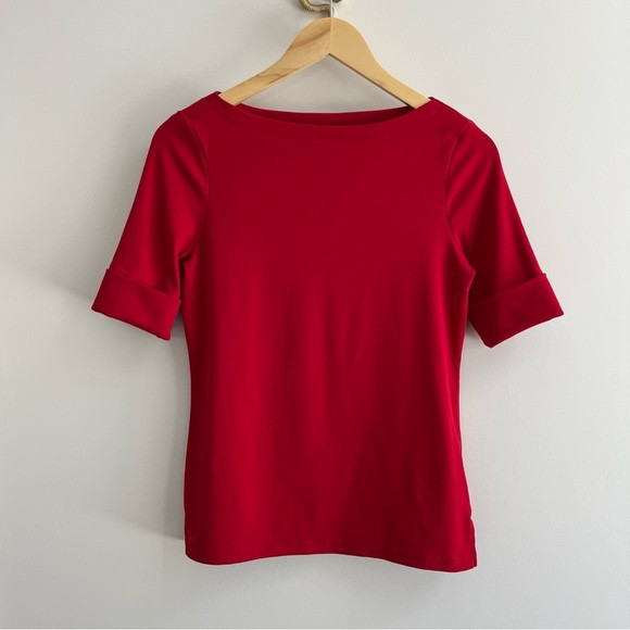 [ralph lauren] stretch cotton boatneck rolled sleeve tee red MP | Poshmark