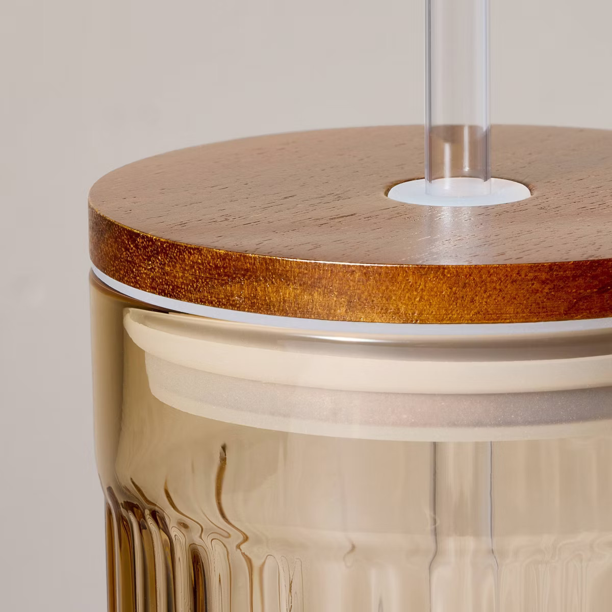 21oz Fluted Glass Tumbler with Wood Lid Beige - Hearth & Hand™ with Magnolia | Target