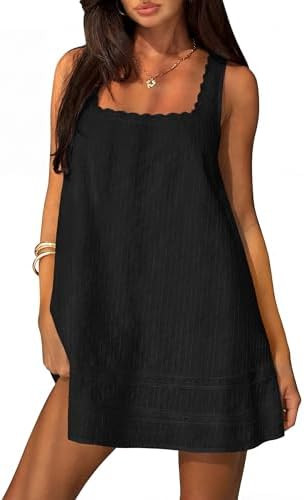 Womens Square Neck Dress Sleeveless Cotton Sundresses Casual Summer Tank Mini Dress for Women 202... | Amazon (US)