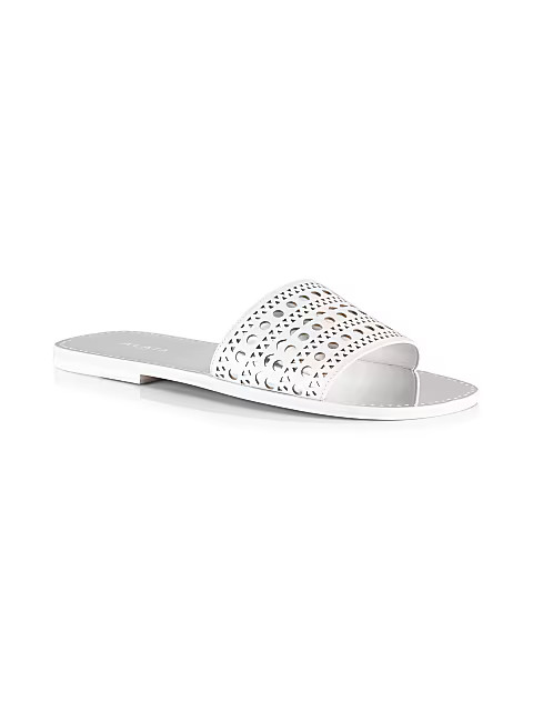 Laser Cut Metallic Leather Flat Sandals | Saks Fifth Avenue