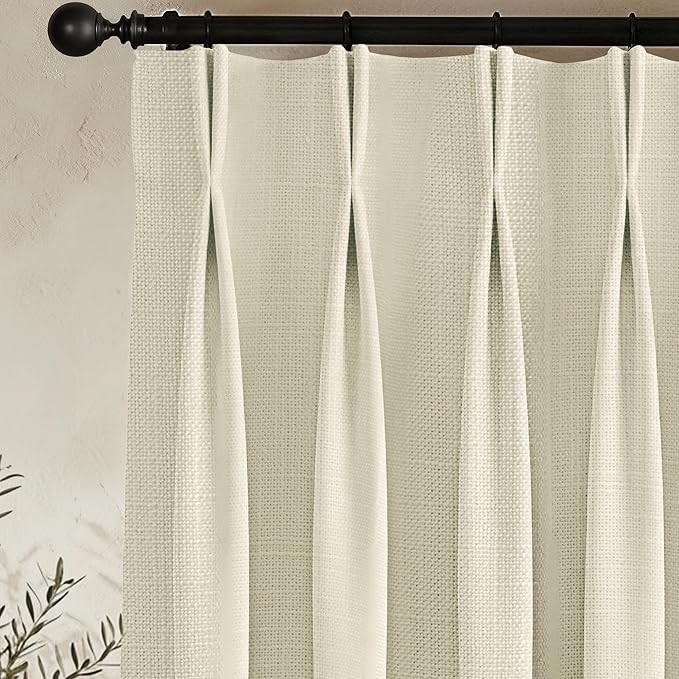 Pinch Pleated Linen Curtains 90 Inch Length 2 Panels, Heavyweight 400GSM Light Filtering Semi She... | Amazon (US)