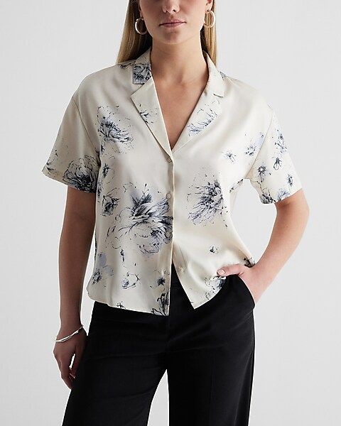 Floral Short Sleeve Button Front Boxy Shirt | Express