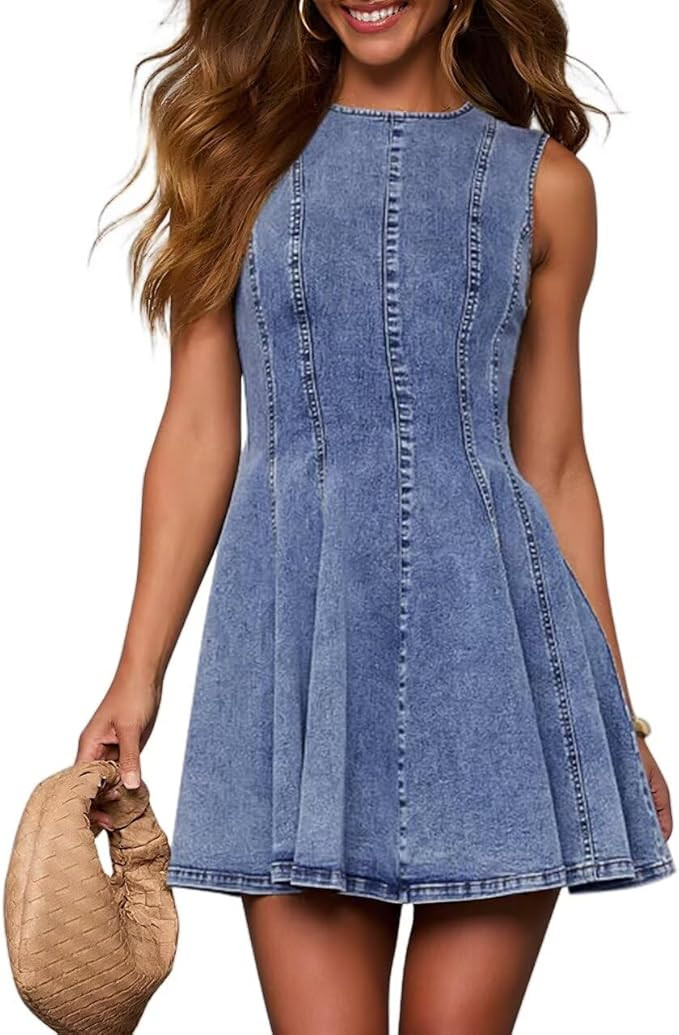 KDF Denim Dress for Women Sleeveless Babydoll Tank Jean Dress Slim Fit A-Line Summer Dresses for ... | Amazon (US)