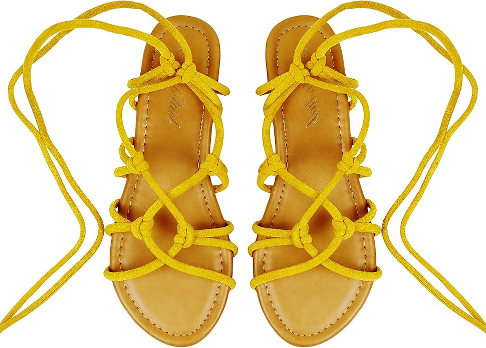 Women's Open Toe Lace Up Gladiator Flat Sandals，Slip on Roman Sandals | Amazon (US)