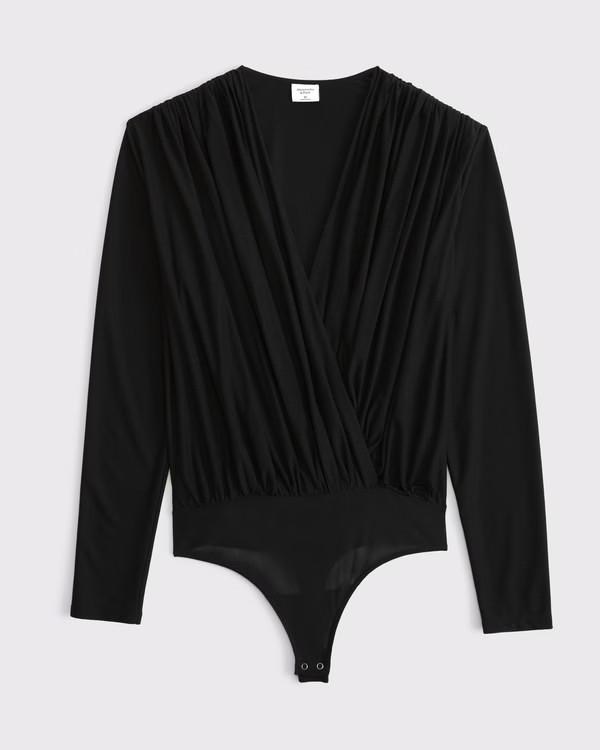 Long-Sleeve Draped Deep-V Bodysuit | Abercrombie & Fitch (US)