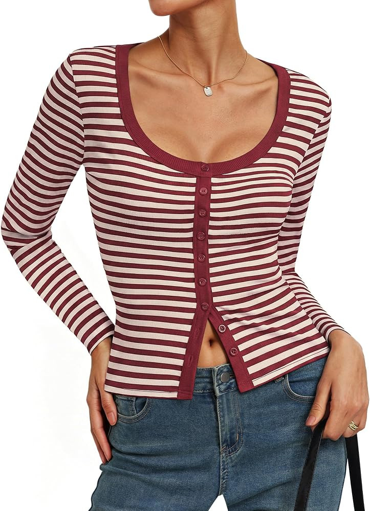 Kate Kasin Women Ribbed Cropped Sweater Top, Lightweight Button Up Cardigan | Amazon (US)