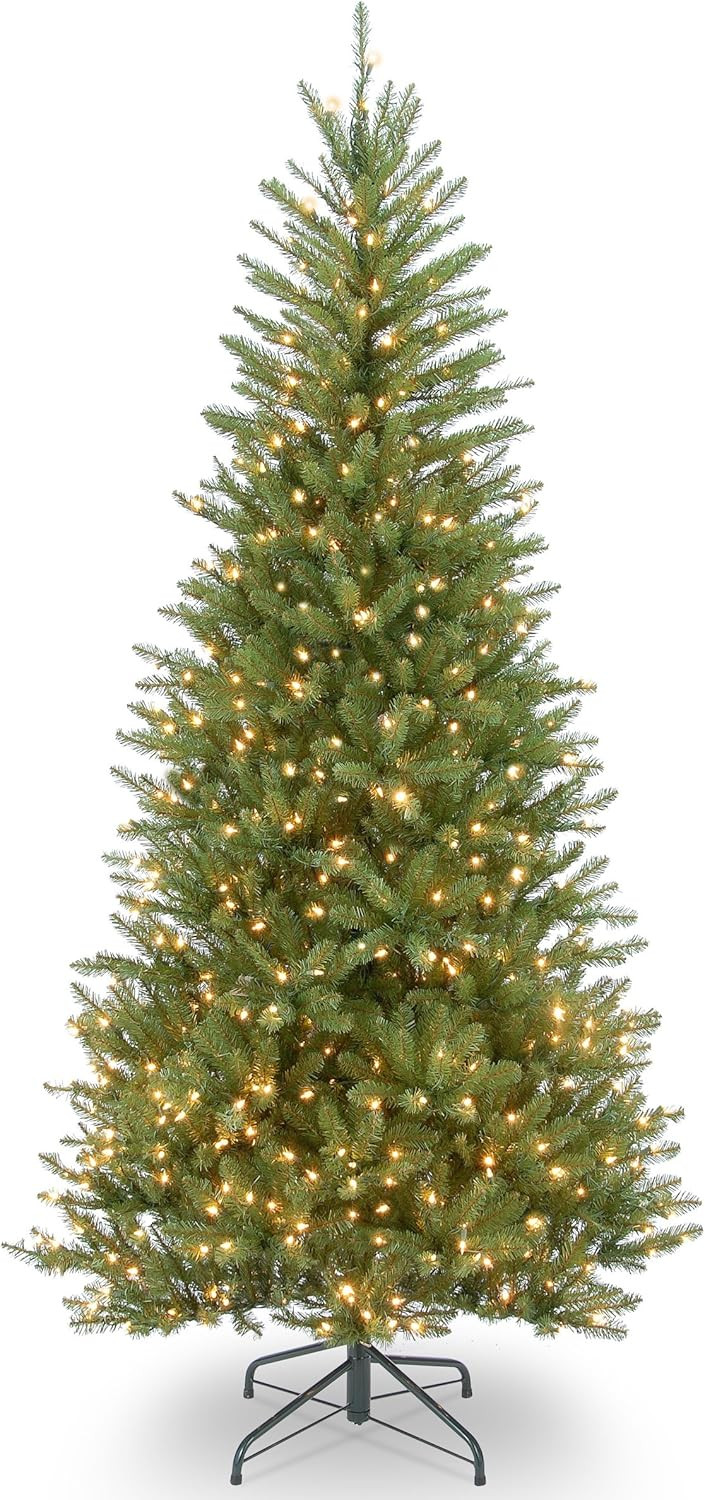 National Tree Company Pre-Lit Artificial Slim Christmas Tree, Green, Dunhill Fir, White Lights, I... | Amazon (US)