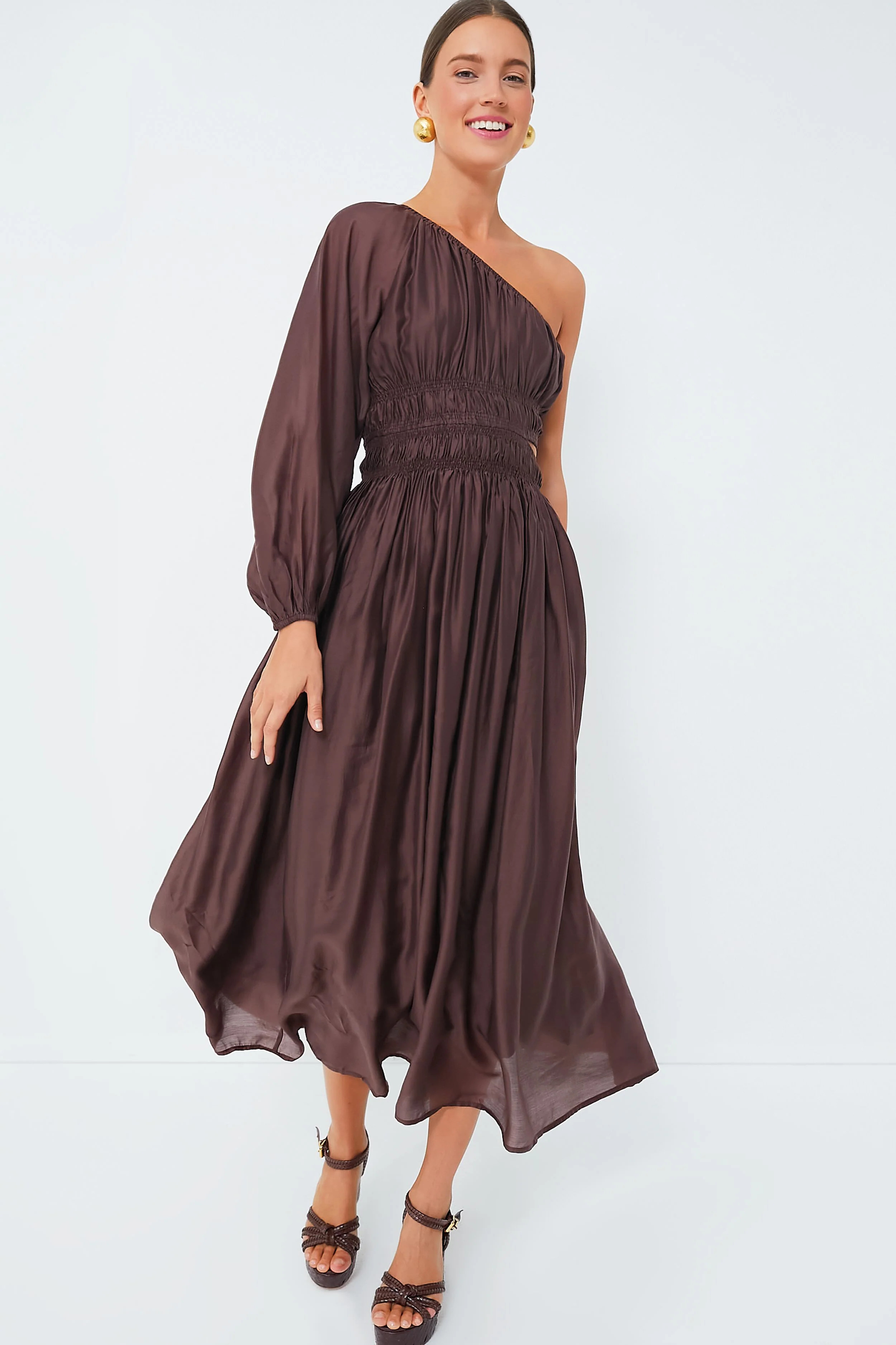 Exclusive Chocolate One Shoulder Maxi Dress | Tuckernuck (US)