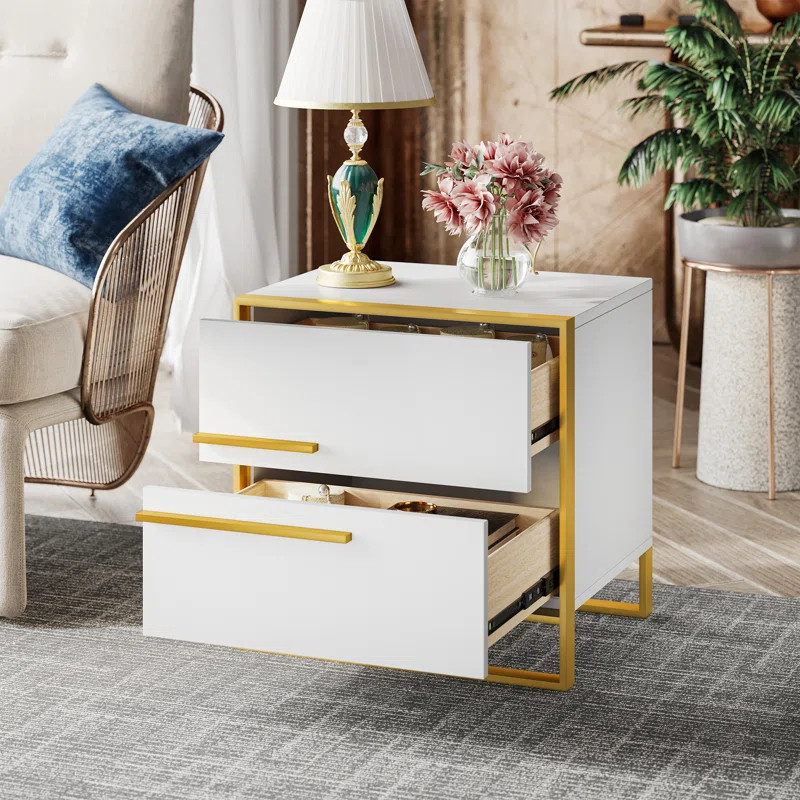 Nairobi 2 - Drawer Nightstand with Brushed Gold Trim | Wayfair Professional