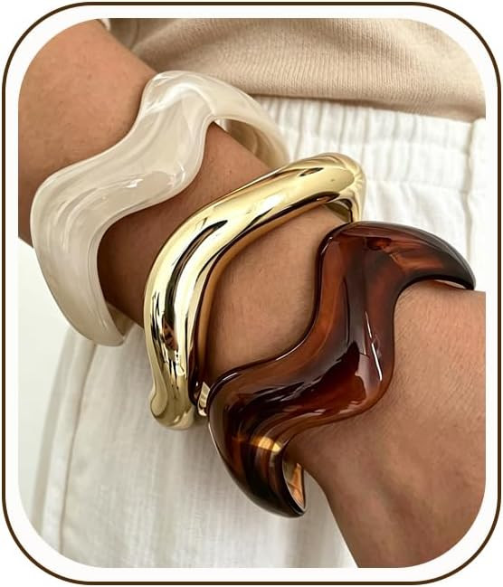 3 Pcs Acrylic Bangle Bracelets for Women, Chunky Stackable Statement Set | Amazon (US)