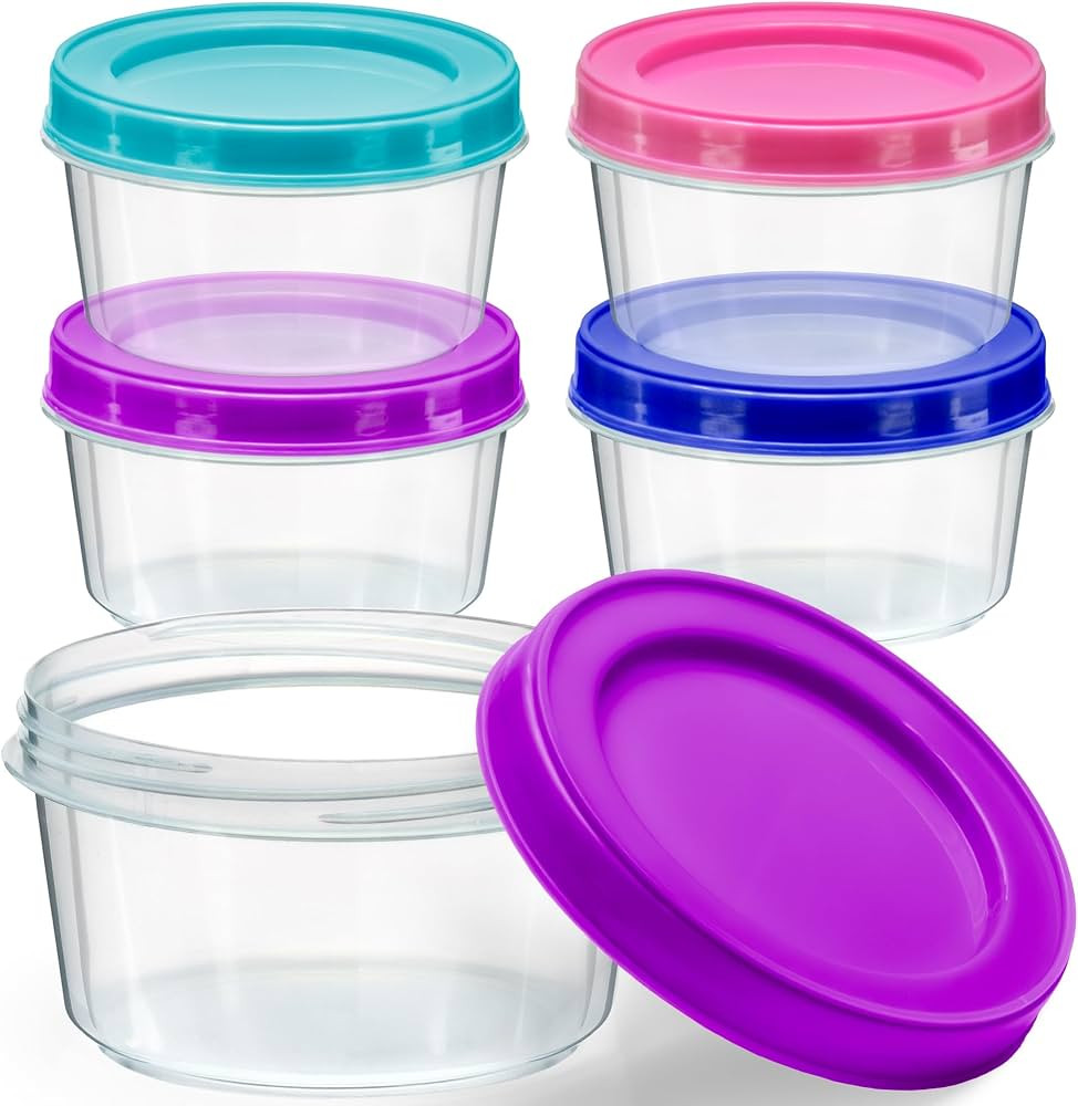 DecorRack 4 Pack - 7 oz Plastic Food Storage Containers with Screw Lids, BPA-Free, Reusable Stack... | Amazon (US)