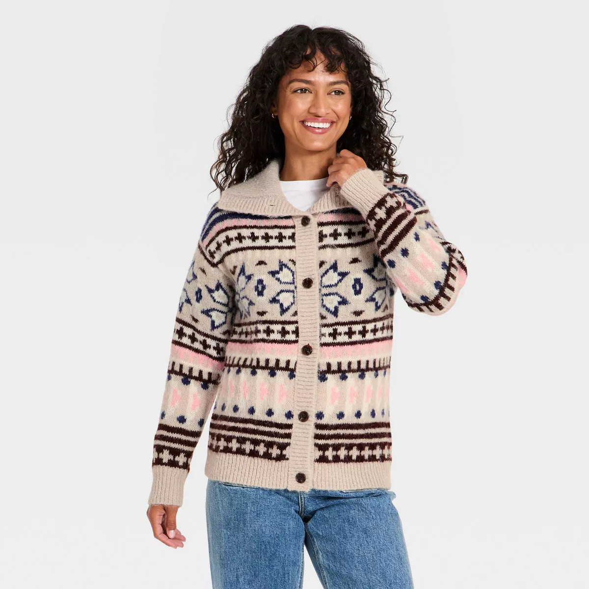 Women's Patterned Long Sleeve Cardigan - Universal Thread™ Tan M | Target