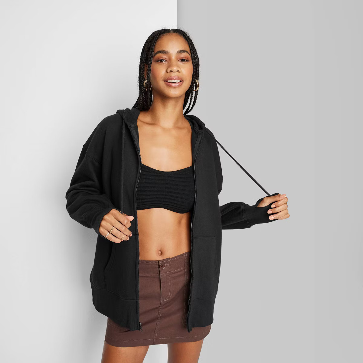 Women's Oversized Zip-Up Hoodie - Wild Fable™ Black S | Target