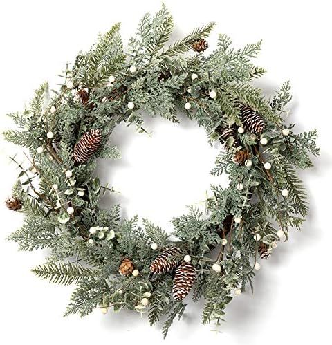 LOHASBEE Artificial Christmas Wreath, 24"/60 cm Pine Cone Grapevine Flocked Glitter Fir Wreath wi... | Amazon (CA)