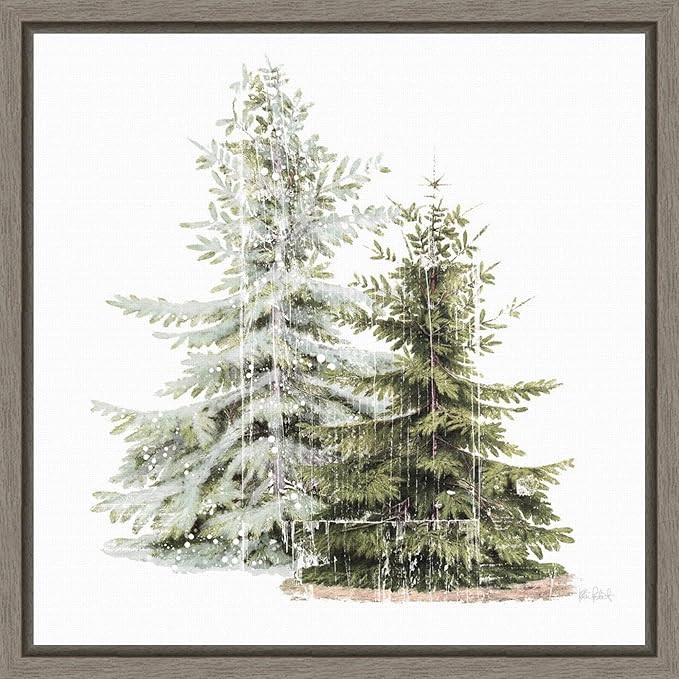 Amanti Art Framed Canvas Wall Art Print (16x16) Vintage Wooded Holiday Trees in Snow by Katie Per... | Amazon (US)