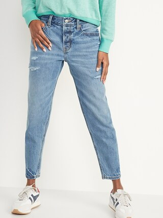 Mid-Rise Button-Fly Slouchy Taper Ripped Non-Stretch Ankle Jeans for Women | Old Navy (US)