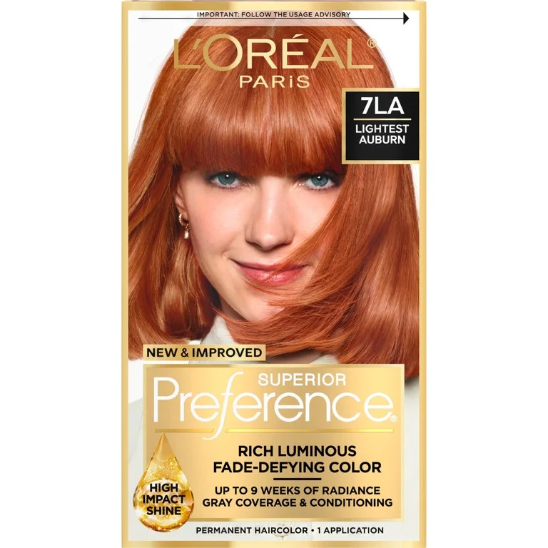 L'Oreal Paris Superior Preference Permanent Hair Color, Fade-Defying, 7LA Lightest Auburn, 1 Kit | Walmart (US)
