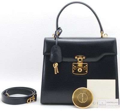GUCCI Lady Lock 2way Top Handle Shoulder Bag Navy Leather Gold Hardware Vintage | eBay US