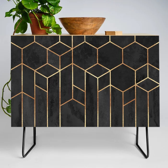 Black Hexagons Credenza | Society6