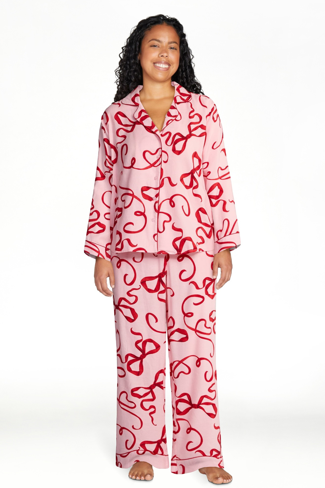 Joyspun Women's Long Sleeve Flannel Sleep Top and Pants Pajama Set, 2-Piece, Sizes XS-3X | Walmart (US)