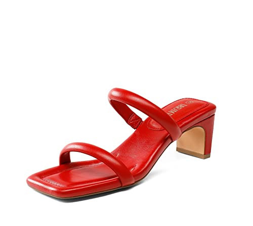 DREAM PAIRS Women's Red Square Toe Heels for Women Two Strap Open Toe Low Block Chunky Heels Sandals Dress Pumps Shoes Size 5.5 SDHS2308W | Amazon (US)