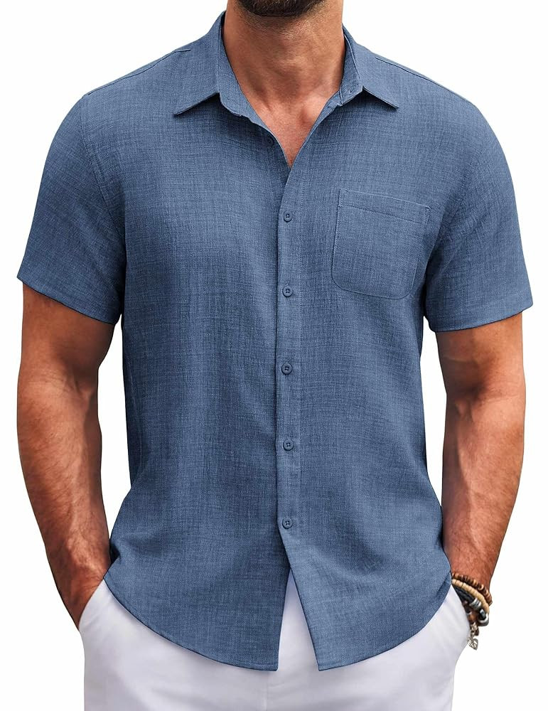 COOFANDY Mens Button Down Short Sleeve Shirts Casual Textured Shirt with Pocket Summer Beach Wedd... | Amazon (US)
