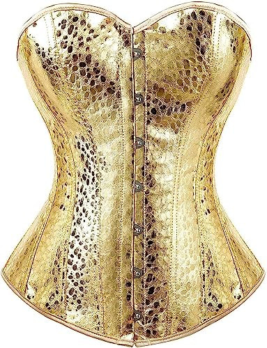 KSHUN Women's Faux Leather Corset Top Steampunk Corsets Zipper Bustier Pirate Costume Gold 5X-Large | Amazon (US)