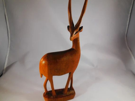 Handcarved wooden antelope statue. | Etsy (US)