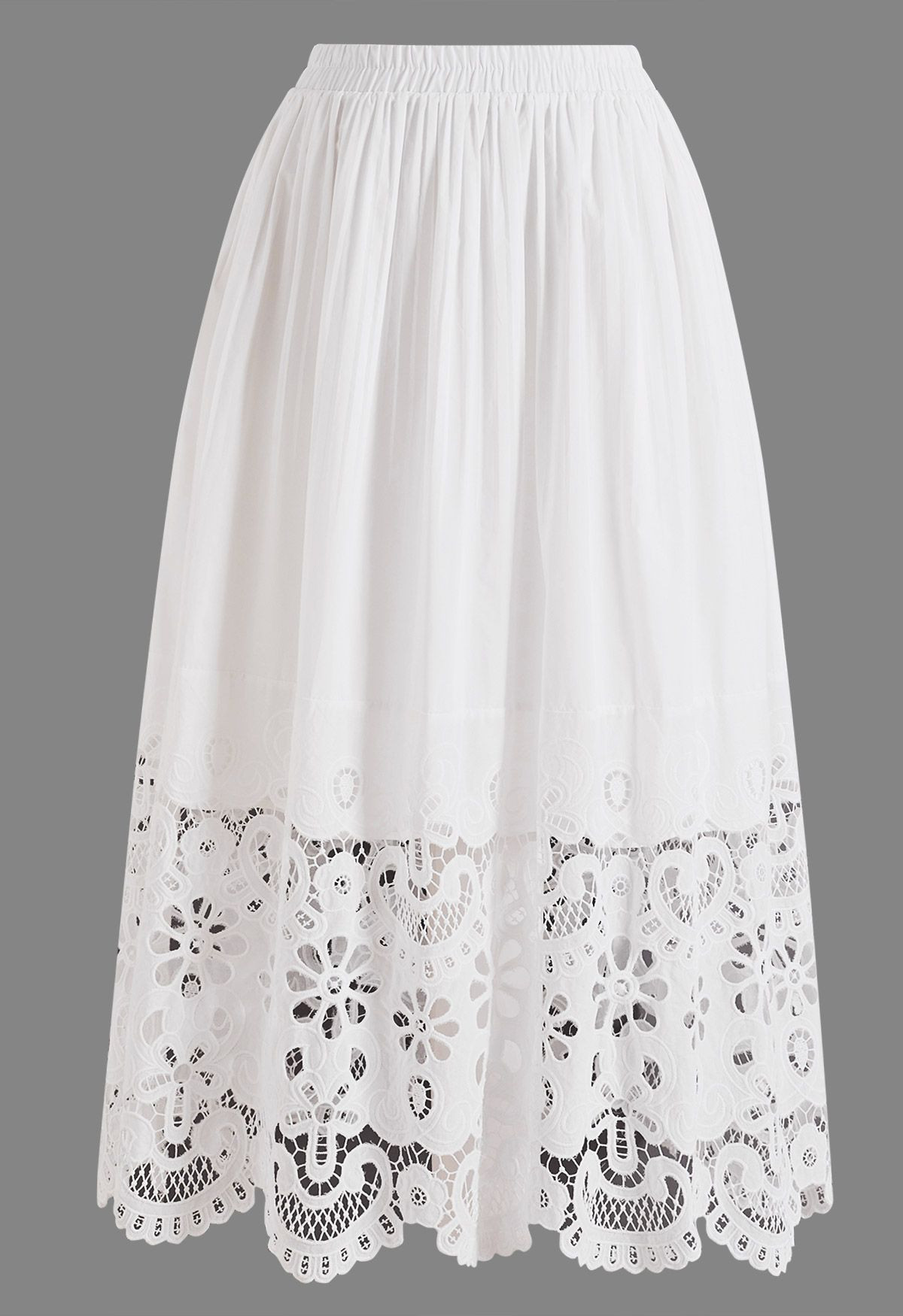 Guipure Lace Scalloped Hem Panel Cotton Maxi Skirt for Coastal Vacations & Mediterranean Getaways | Chicwish