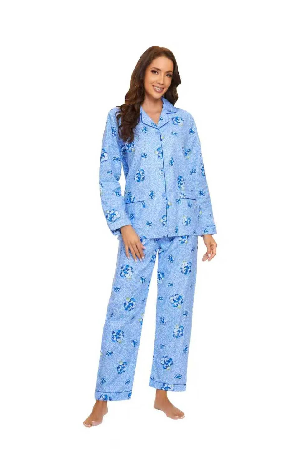 GLOBAL Women 100% Cotton Pajama Set Long Sleeve Pjs Button Down Comfy Nightwear | Walmart (US)