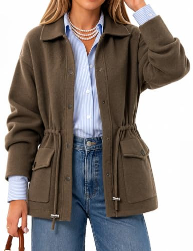 CiCiBird Womens Collared Cardigan Drawstring Waist Sweater Jacket | Amazon (US)