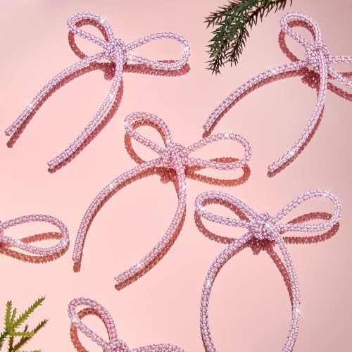 FLAIR GIFTS 6 Pcs 4.3" x 6" 2025 Christmas Bows for Tree Decor, Mix Pink Sparkly Glitter Rhinestone Bow Ornaments with Twist Tie for Xmas Decoration, Wreath, Garland, Gift Wrapping | Amazon (US)