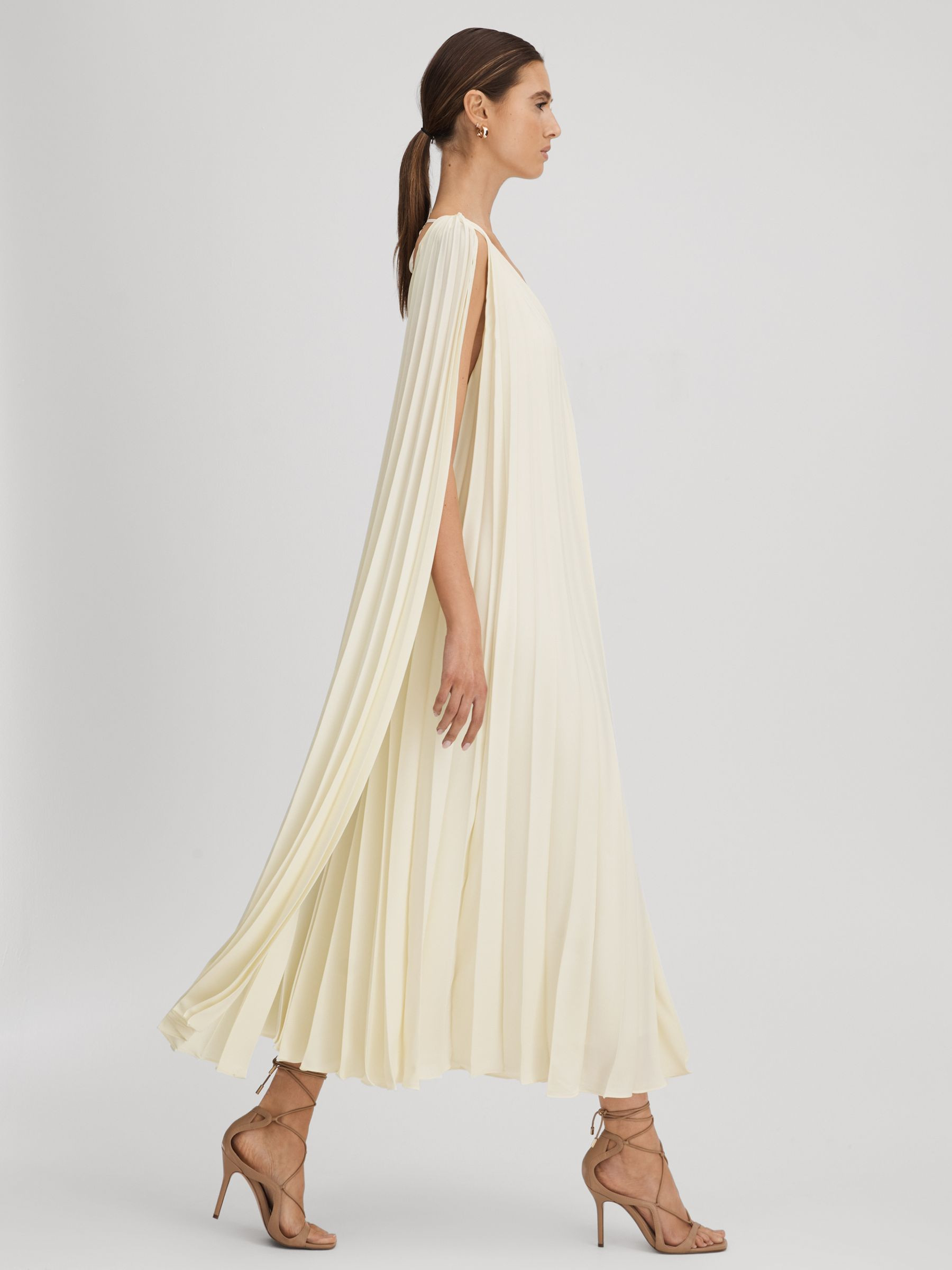 Pleated Cape Sleeve Midi Dress in Lemon | Reiss US