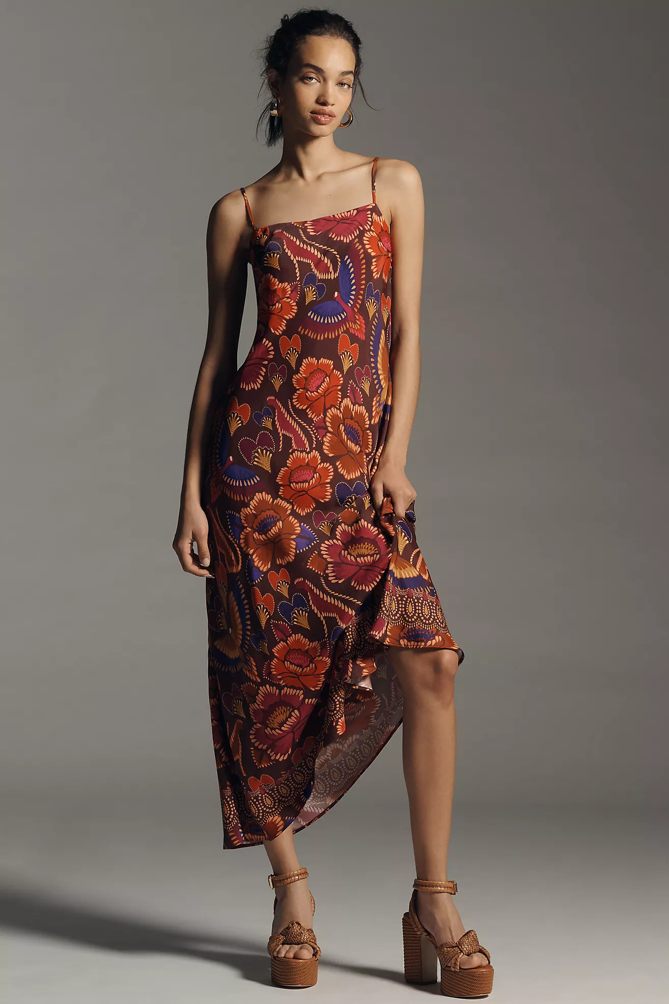 Farm Rio x Anthropologie Sleeveless Cowl-Neck Slip Midi Dress | Anthropologie (US)