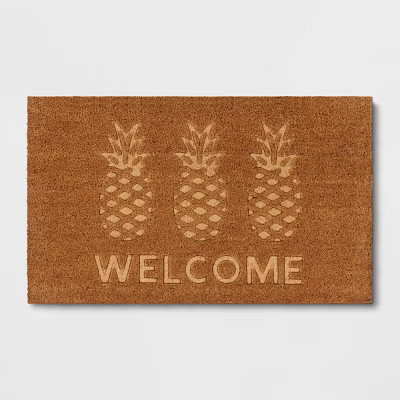 1'6"x2'6" 'Welcome' Pineapple Doormat Natural - Threshold™: Outdoor Coir Door Mat, Summer Fruit... | Target