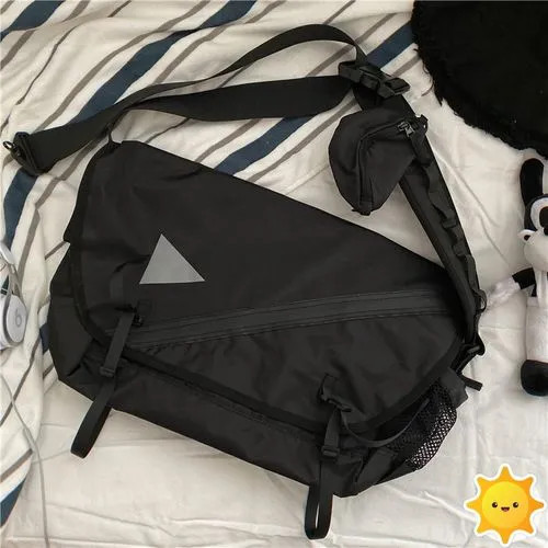 Anchara - Triangle Print Mesh Panel Messenger Bag | YesStyle Global