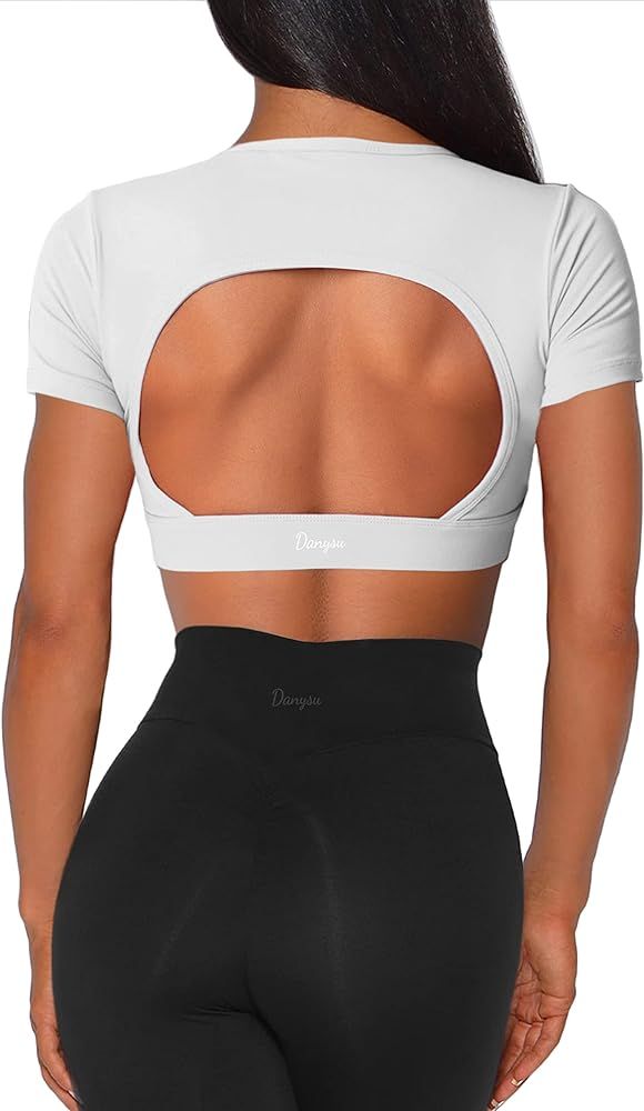 Danysu Open Back Crop Tops with Removable Pad Backless Workout Gym Shirt Bra Going Out Top | Amazon (US)