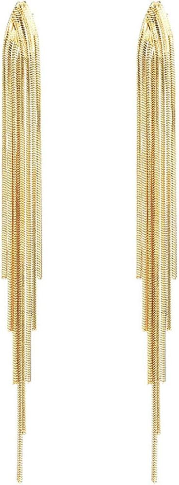 FUTIMELY Gold Long Dangle Drop Earrings for Woman,Punk Sleek Metal Chain Tassel Earrings 70s/80s ... | Amazon (US)