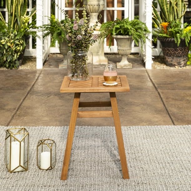 Manor Park Wood Outdoor Patio End Table with Chevron Design, Brown | Walmart (US)