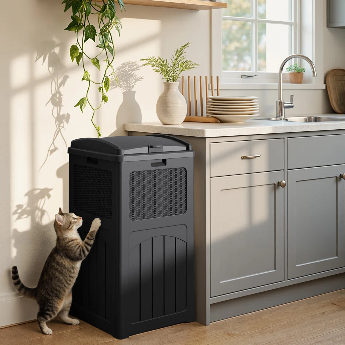 35 Gallon Outdoor Manual Lift Trash Hideaway Container | Wayfair North America