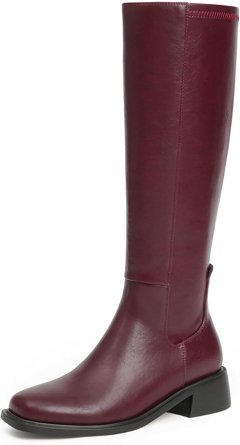 Knee High Boots for Women Low Heel Flat Tall Boots | Amazon (US)