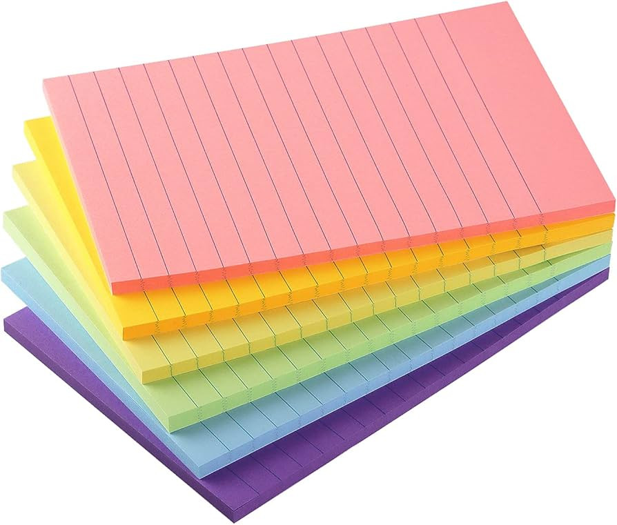 Early Buy 6 Pads Lined Sticky Notes with Lines 4x6 Self-Stick Notes 6 Pastel Color Sticky Notes, ... | Amazon (US)