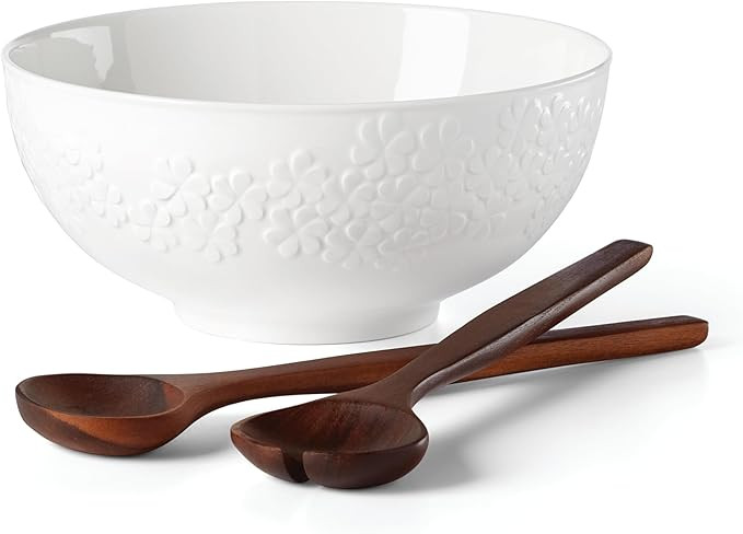 Kate Spade New York Blossom Lane Salad Bowl & Servers, 3.75 LB, White | Amazon (US)