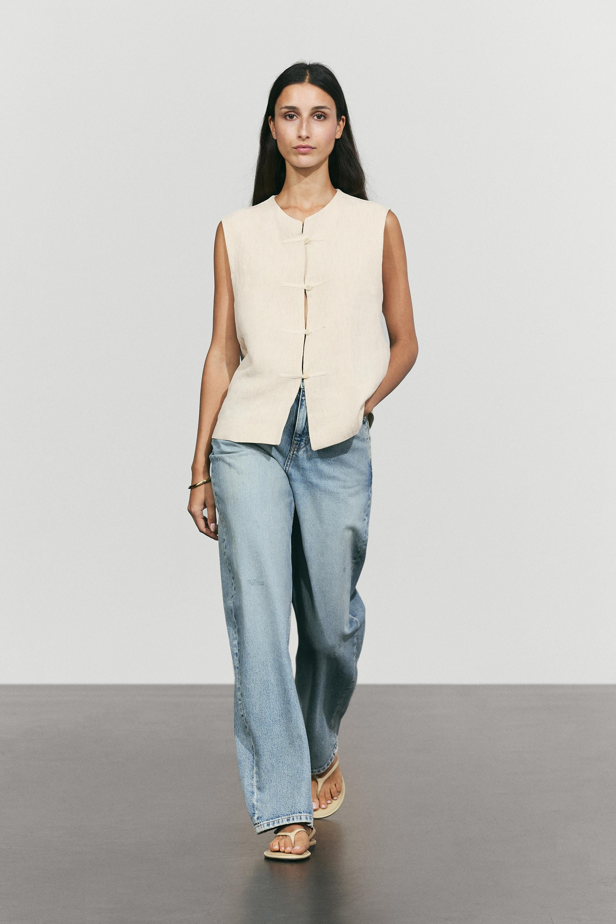 Linen blend button-detail vest | Zara US