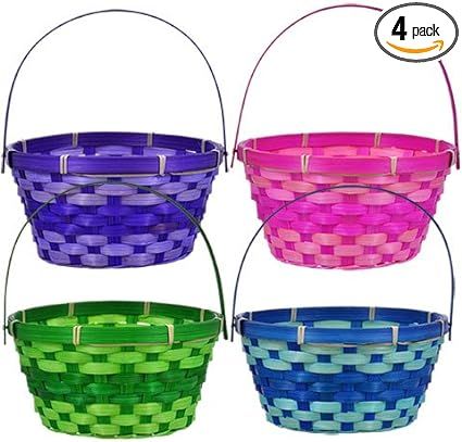 Greenbrier (4) Round Woven Bamboo Easter Baskets with Hinged Handles | Amazon (US)