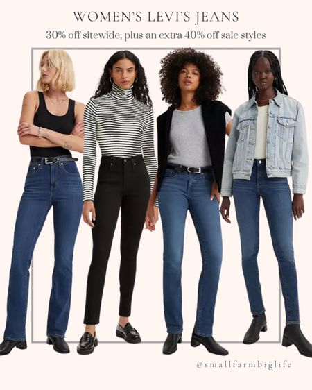 Women’s Levi’s jeans. Denim. 30% off site wide plus an extra 40% off sale styles. 311 shaping skinny jeans. 314 shaping straight jeans. 725 high rise boot cut jeans. 721 high rise skinny jeans  

#LTKFindsUnder100 #LTKOver40 #LTKSaleAlert